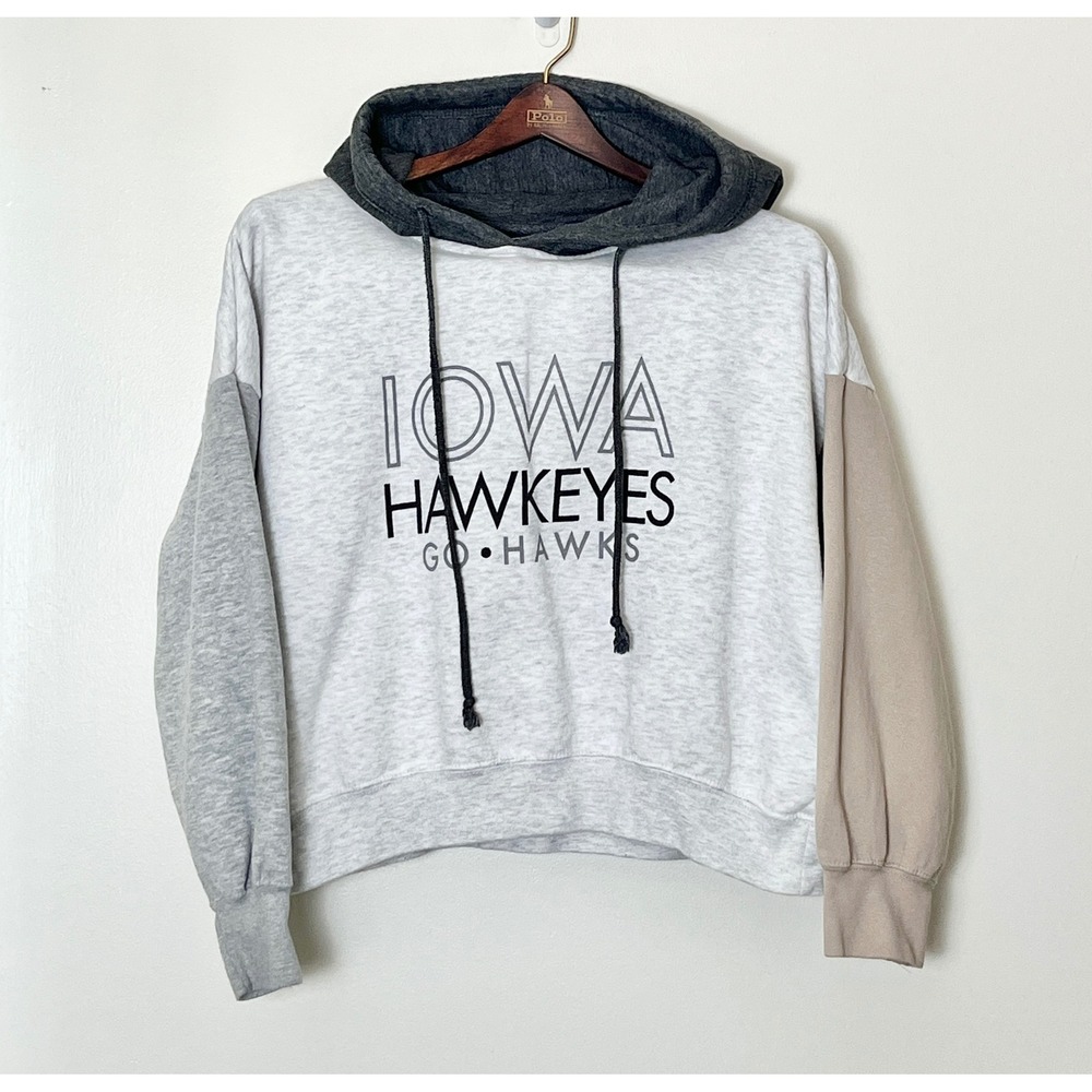 Iowa Hawkeyes Cropped Hoodie Womens Medium Gray Colorblock Go Hawks NCAA College